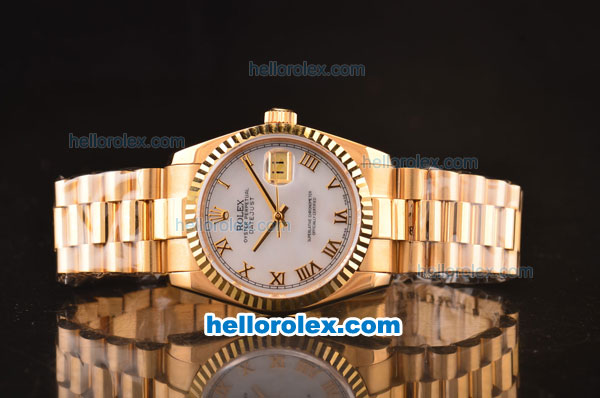 Rolex Datejust Swiss ETA 2836 Automatic Rose Gold Case/Strap with White Dial and Roman Markers - Click Image to Close